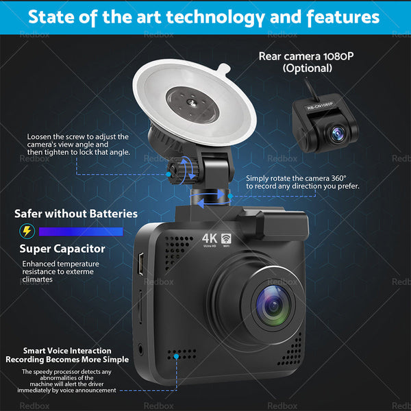 4K Built in WiFi GPS Car Dash Camera Recorder UHD 2160P LCD 170 Degree WDR Night Visio