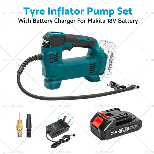 Cordless Portable Tyre Inflator Pump w/ Battery Charger For Makita 18V Battery