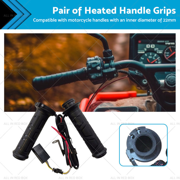 12v Motorcycle Heated Hand Rubber Grips 22mm 7 8'' Handlebar Grip Adjustable Hot-0