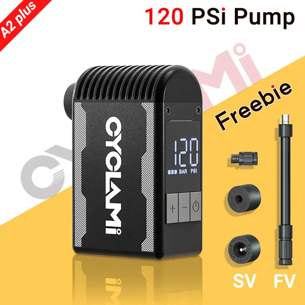 Bike Pump 120 PSI Cordless Air Inflator with Presta Schrader Black