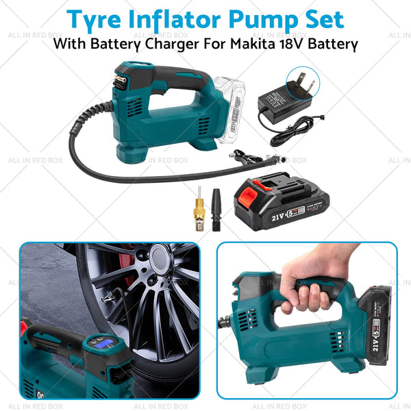 Cordless Portable Tyre Inflator Pump w/ Battery Charger For Makita 18V Battery