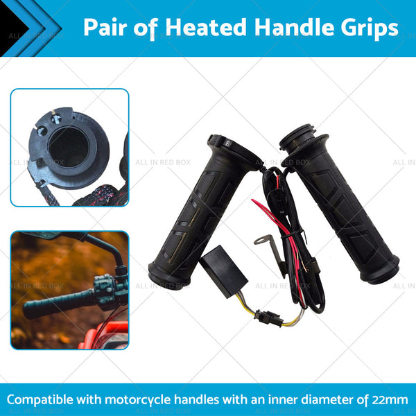 12v Motorcycle Heated Hand Rubber Grips 22mm 7 8'' Handlebar Grip Adjustable Hot-1