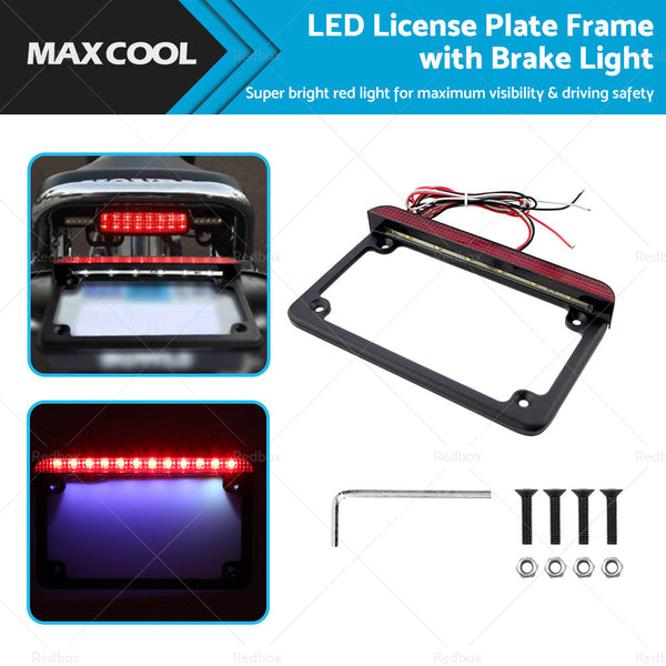 Motorcycle License Plate Frame Bracket w  LED Brake Light  Suitable For Harley-0